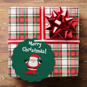 Cute Santa on roller skates paper Christmas Tree Decoration Card