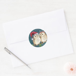 Cute Santa Owls Christmas  Envelope Classic Round  Sticker