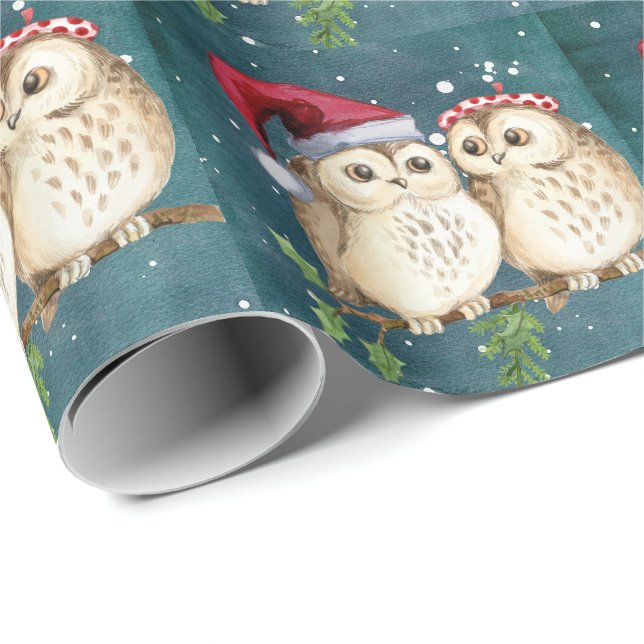 Cute Santa Owls Christmas Wrapping Paper (Roll Corner)