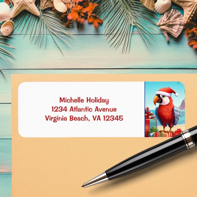 Cute Santa Parrot Tropical Beach Christmas Address (Cute Santa Parrot Tropical Beach Christmas Address Label)
