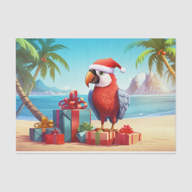 Cute Santa Parrot Tropical Beach Christmas Tissue Paper (Front)
