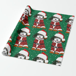 Cute Santa Paws Bernedoodle Holiday Green Wrapping Paper
