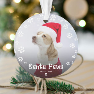 Cute Santa Paws Pet Christmas Photo Ornament