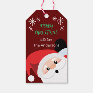 Cute Santa Peeping Red Gift Tags