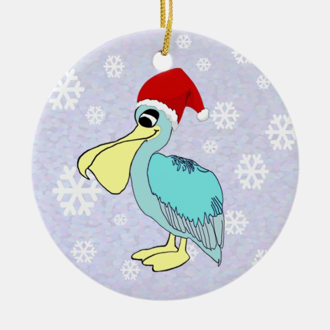 Cute Santa Pelican Ornament (Front)