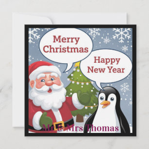 Cute Santa Penguin Merry Christmas Happy New Year Invitation