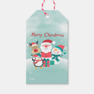 Cute Santa, Penguin, Reindeer, Snowman Christmas Gift Tags