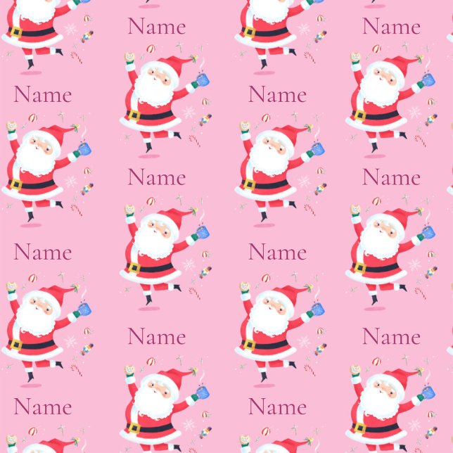 Cute Santa Personalise Name Pink Wrapping Paper (Creator Uploaded)