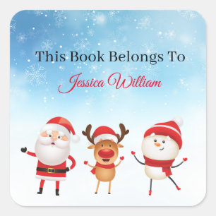 Cute Santa Personalised  Bookplate Label for Books