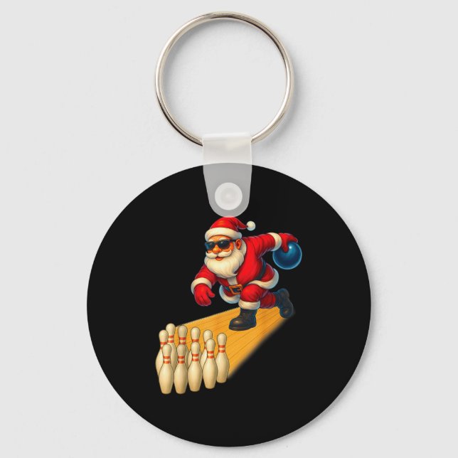 Cute Santa Playing Bowling Ball And Ns Bowler Chri Key Ring (Front)