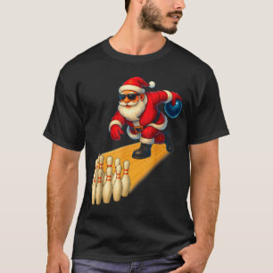 Cute Santa Playing Bowling Ball And Ns Bowler Chri T-Shirt