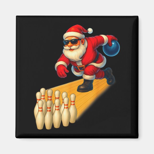 Cute Santa Playing Bowling Ball And Pins Bowler Ch Magnet (Front)