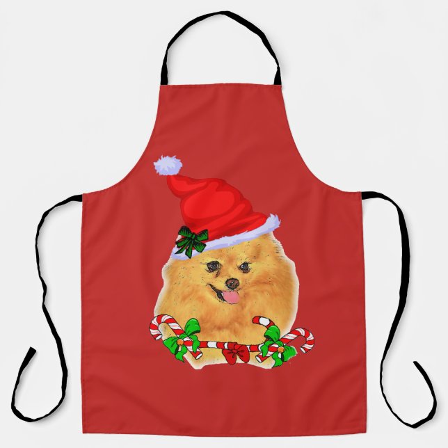 Cute Santa Pomeranian Christmas Apron (Front)