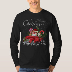 Cute Santa Pomeranian Riding Red Truck Merry Chris T-Shirt