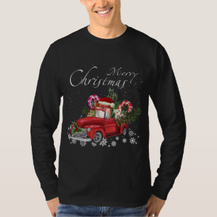 Cute Santa Pomeranian Riding Red Truck Merry Chris T-Shirt