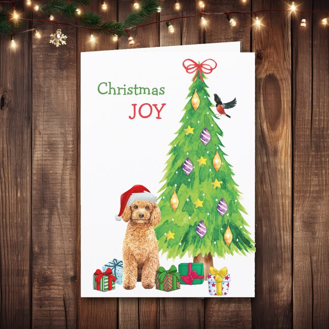 Cute Santa Poodle and Holiday Tree Christmas Card (Creator Uploaded)