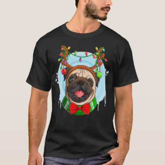 Cute Santa Pug Costume Lights Xmas Christmas Tree  T-Shirt