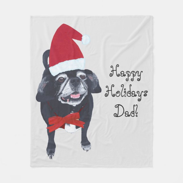 Cute Santa Pug Dog Personalised Christmas Blankets (Front)