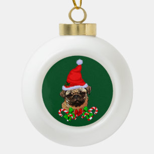 Cute Santa Pug Lovers Christmas Ceramic Ball Christmas Ornament