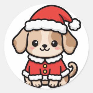 Cute Santa Puppy Christmas Classic Round Sticker