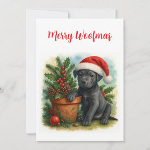 Cute Santa Puppy Merry Woofmas Christmas Holiday Card