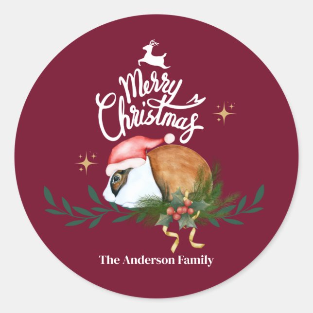 Cute santa rabbit classic round sticker (Front)