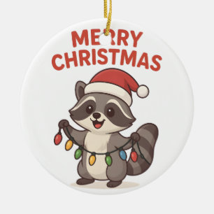 Cute Santa Raccoon Funny Christmas Lights Raccoon Ceramic Tree Decoration
