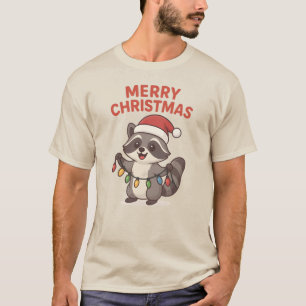 Cute Santa Raccoon Funny Christmas Lights Raccoon T-Shirt