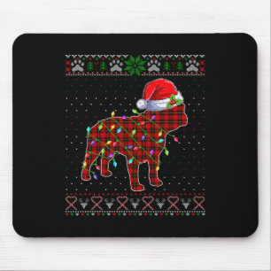 Cute Santa Red Plaid French Bulldog Light Ugly Xma Mouse Pad