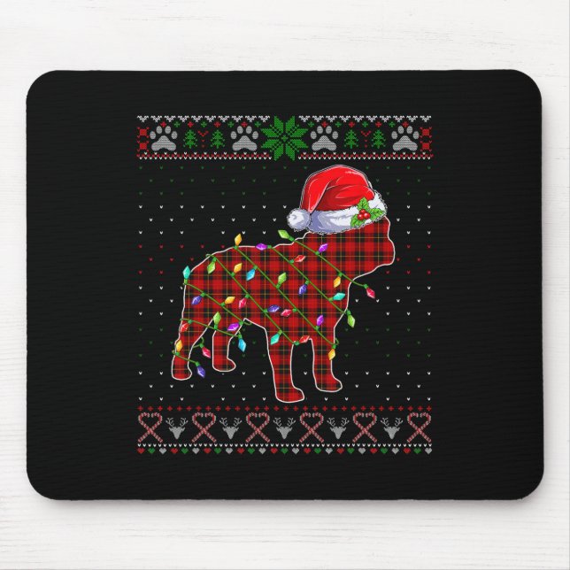 Cute Santa Red Plaid French Bulldog Light Ugly Xma Mouse Pad (Front)