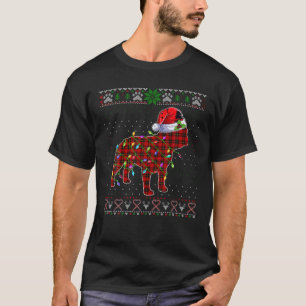 Cute Santa Red Plaid French Bulldog Light Ugly Xma T-Shirt
