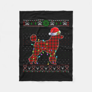 Cute Santa Red Plaid Poodle Light Ugly Christmas  Fleece Blanket