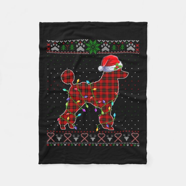 Cute Santa Red Plaid Poodle Light Ugly Christmas  Fleece Blanket (Front)