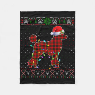 Cute Santa Red Plaid Poodle Light Ugly Christmas  Fleece Blanket