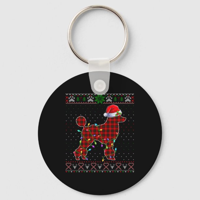 Cute Santa Red Plaid Poodle Light Ugly Christmas   Key Ring (Front)