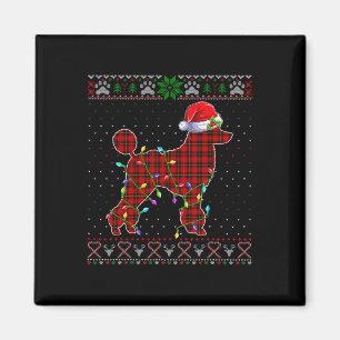 Cute Santa Red Plaid Poodle Light Ugly Christmas Magnet