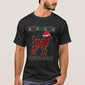 Cute Santa Red Plaid Poodle Light Ugly Christmas S T-Shirt