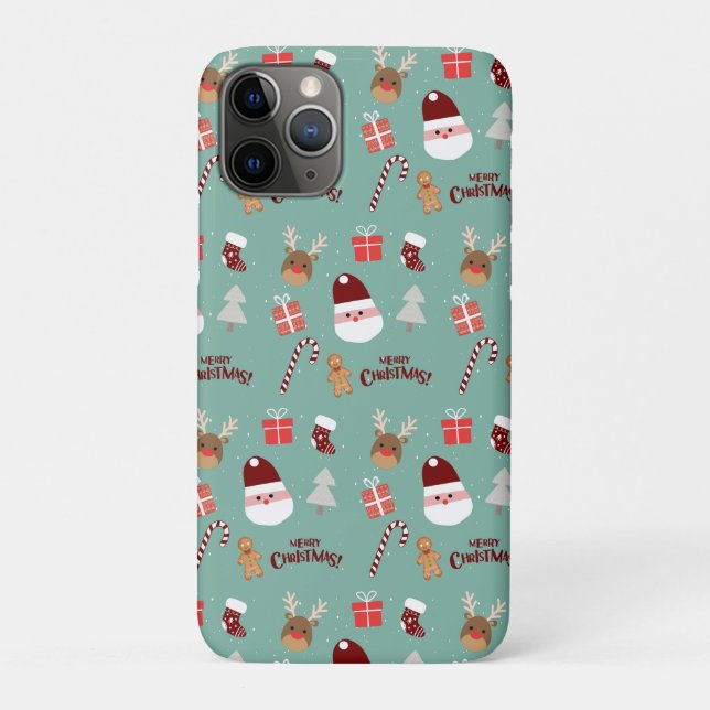 Cute Santa Reindeer Candy Cane Gingerbread Pattern Case-Mate iPhone Case (Back)