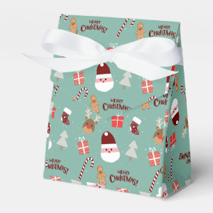 Cute Santa Reindeer Candy Cane Gingerbread Pattern Favour Box