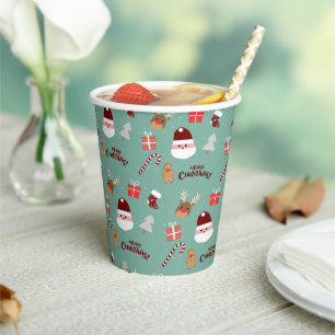 Cute Santa Reindeer Candy Cane Gingerbread Pattern Paper Cups