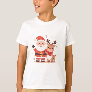 Cute Santa & Reindeer Christmas T-Shirt