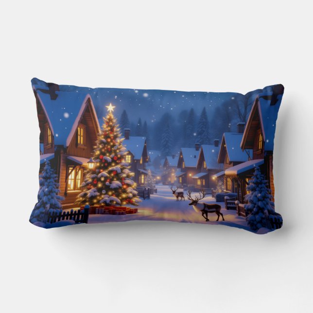 Cute Santa & Reindeer Christmas Throw Pillow (Back)