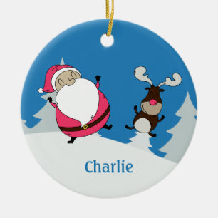 Cute Santa & Reindeer custom name ornament