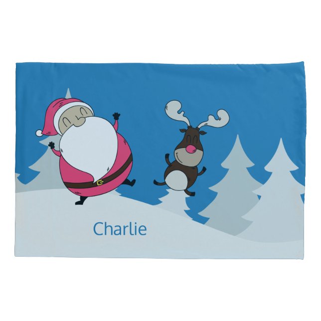 Cute Santa & Reindeer custom name pillowcases (Back)