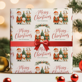 Cute Santa Reindeer Name Merry Christmas Gift Wrapping Paper