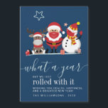 Cute Santa Reindeer Snowman 2020 Christmas Script<br><div class="desc">Customise this cute "What A Year" Christmas card with your own message or delete by clicking on the "Personalise this" button above. Bring on some Christmas cheer this year with this funny and cute customisable card</div>