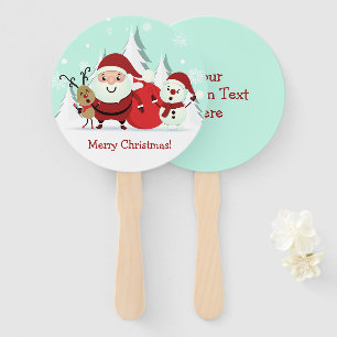Cute Santa, Reindeer & Snowman custom text Hand Fan
