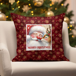 Cute Santa Rudolph Christmas Pillow Cozy Holiday 