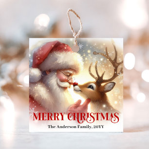 Cute Santa Rudolph Watercolor Christmas Gift Tag 