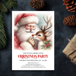 Cute Santa Rudolph Winter Christmas Party Invite